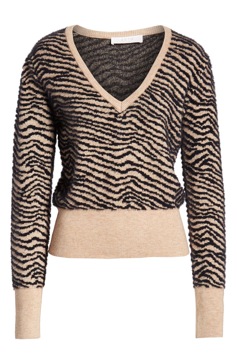 ASTR the Label Tiger Stripe V-Neck Sweater, Alternate, color,
