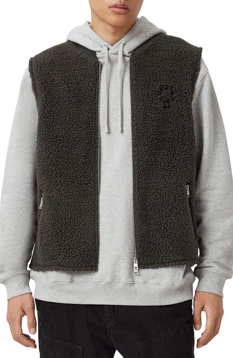 AllSaints Otis Fleece Vest, Main, color, Dark Brown