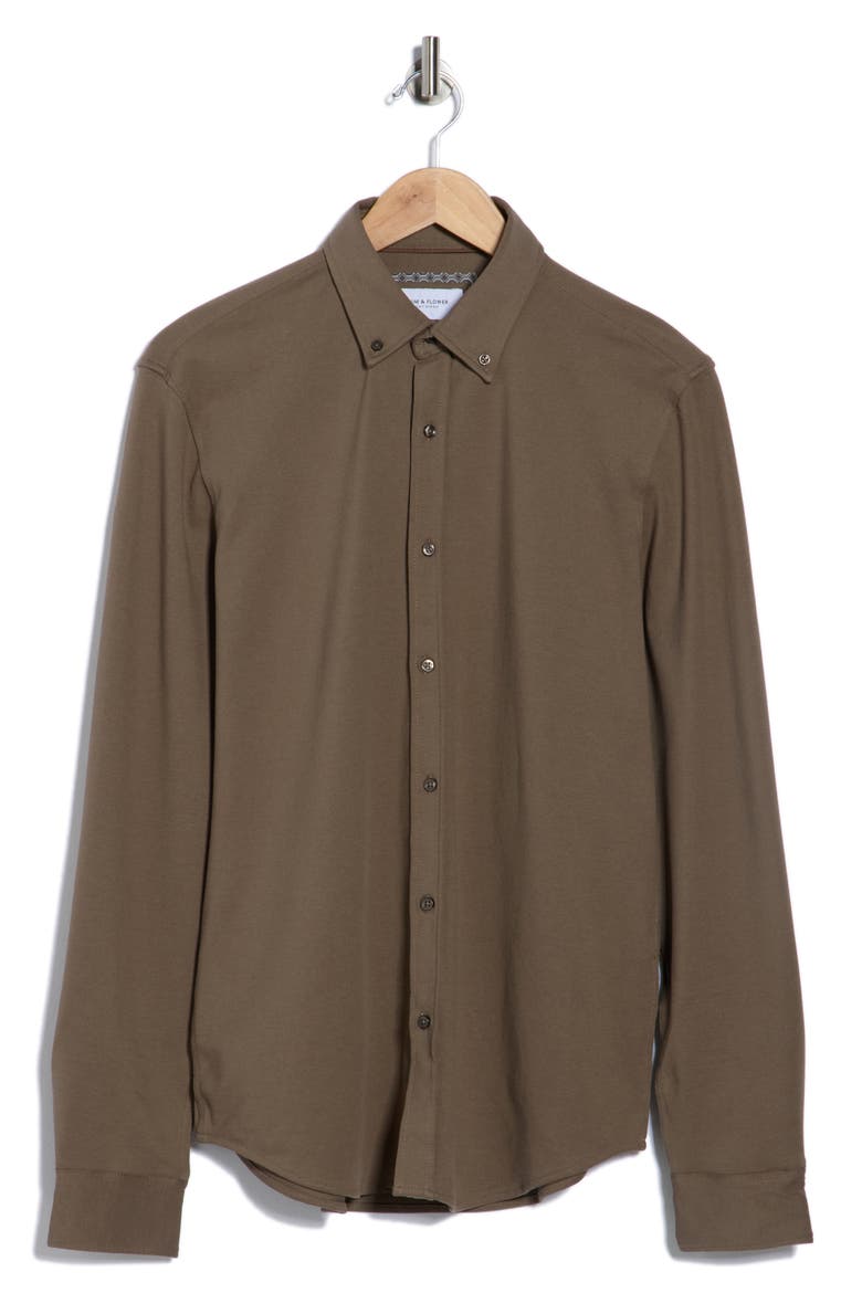 Long Sleeve Piqué Button-Down Shirt, Alternate, color, OLIVE GREEN
