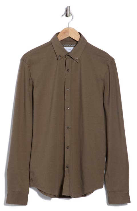 Long Sleeve Piqué Button-Down Shirt