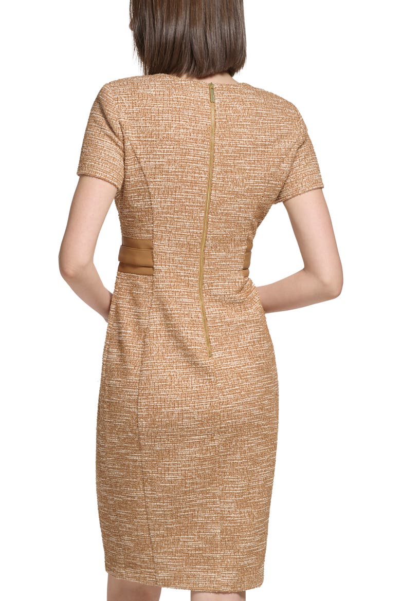 SS BELTED TWEED SHEATH, Alternate, color, LUGGAGE/ CREAM