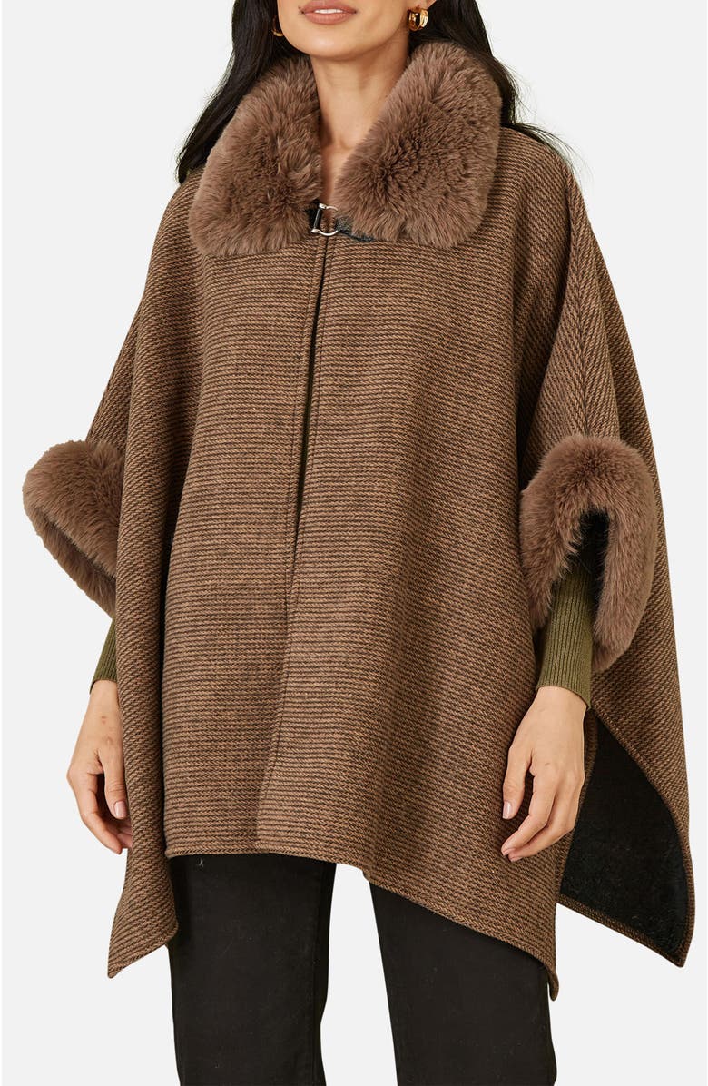 Yumi Luxe Fur Collared Cape Jacket, Alternate, color, 