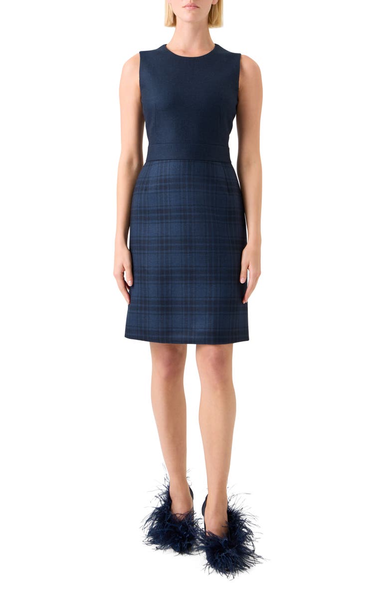 Akris Check Wool Sheath Dress, Main, color, Denim-Black