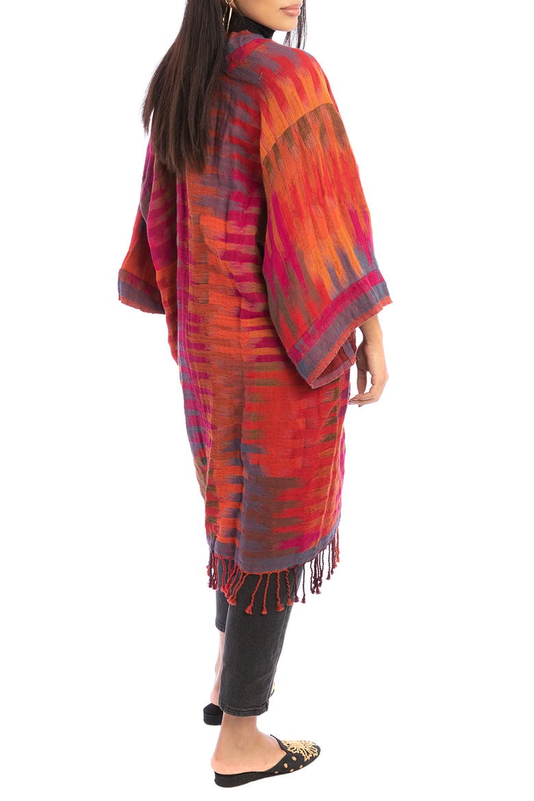 Gradient Stripe Fringe Trim Ruana, Alternate, color, RED