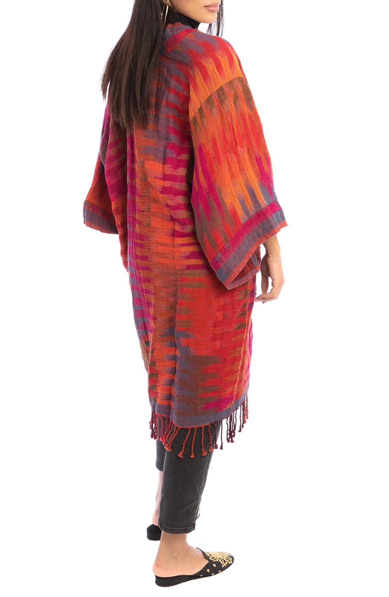 SAACHI Gradient Stripe Fringe Trim Ruana, Alternate, color, Red