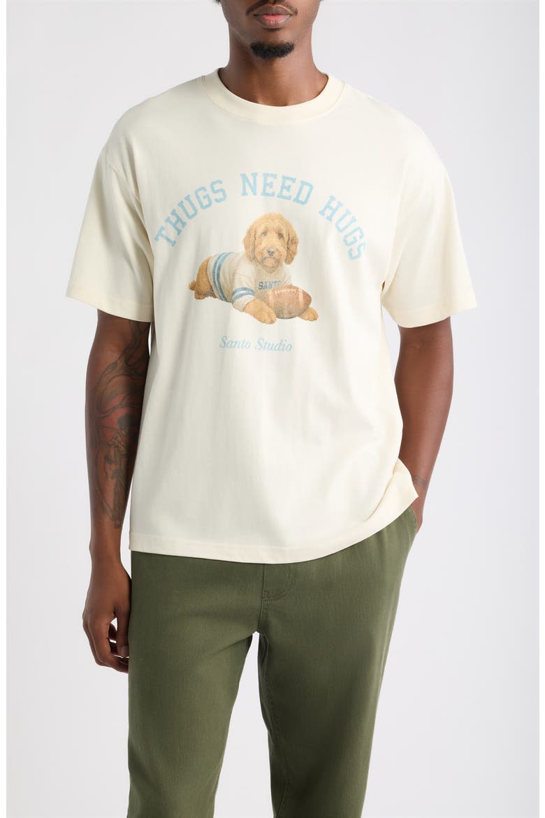 Thugs Need Hugs Football Graphic T-Shirt, Main, color, IVORY