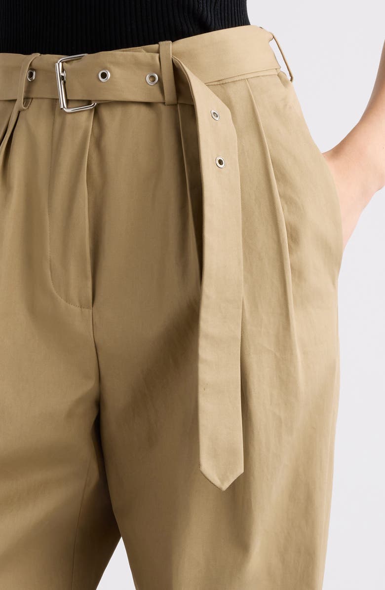 Dries Van Noten Belted Baggy Cotton TwillPants, Alternate, color, Beige