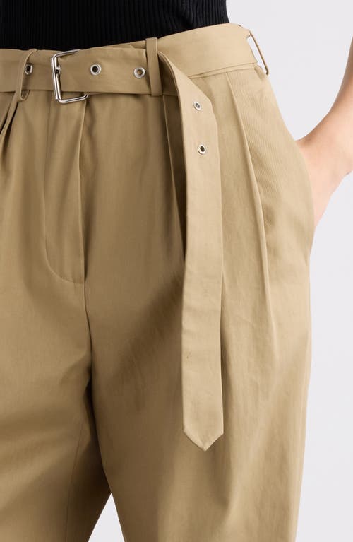 Dries Van Noten Belted Baggy Cotton Twillpants In Beige