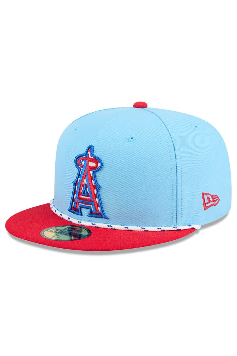 Men's New Era Light Blue/Red Los Angeles Angels 2025 Fourth of July 59FIFTY Fitted Hat, Main, color, Light Blue