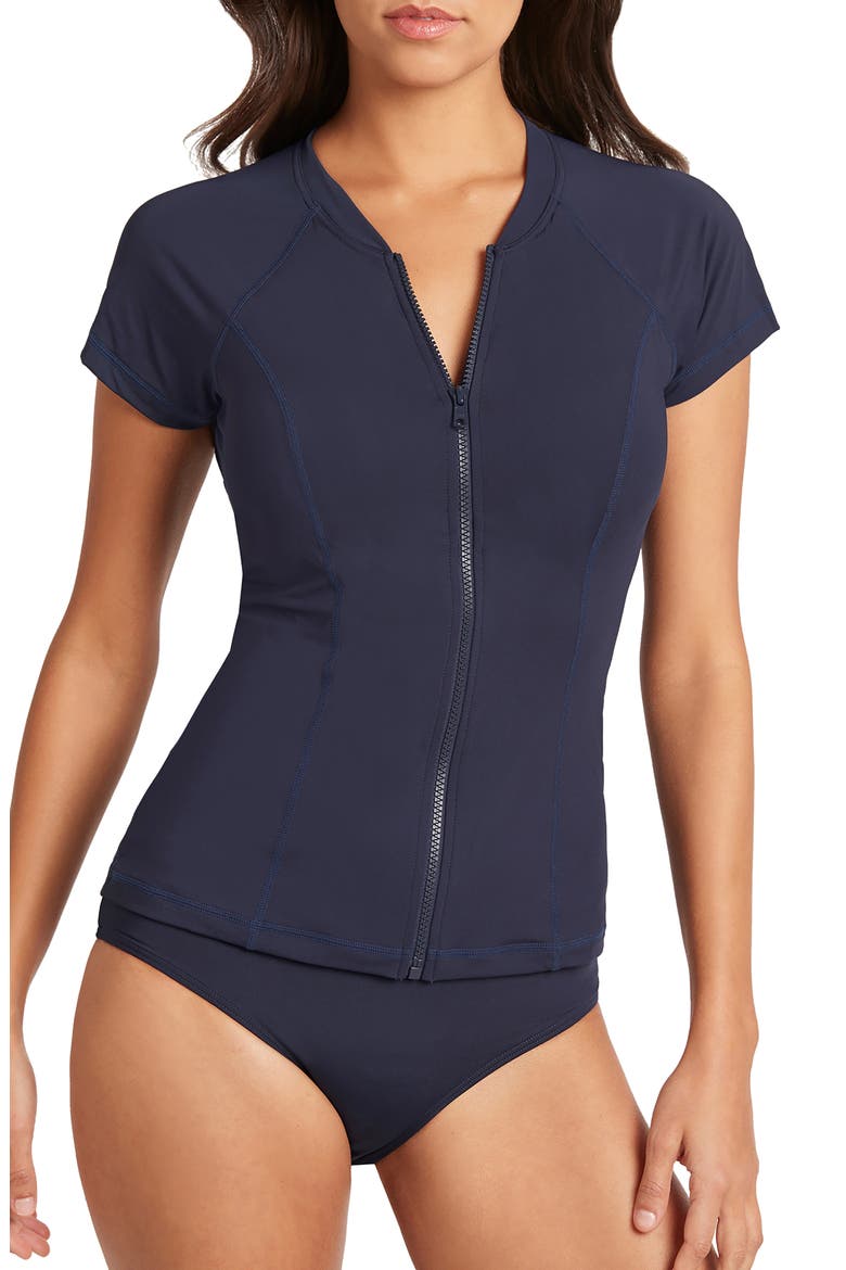 Zip-Up Short Sleeve Rashguard Top, Alternate, color, NIGHT SKY