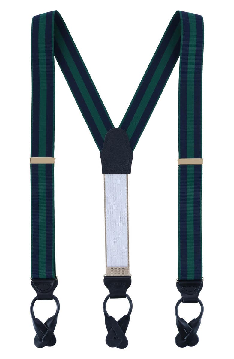 Trafalgar Balint Stripe Grosgrain Suspenders, Main, color, Green And Navy