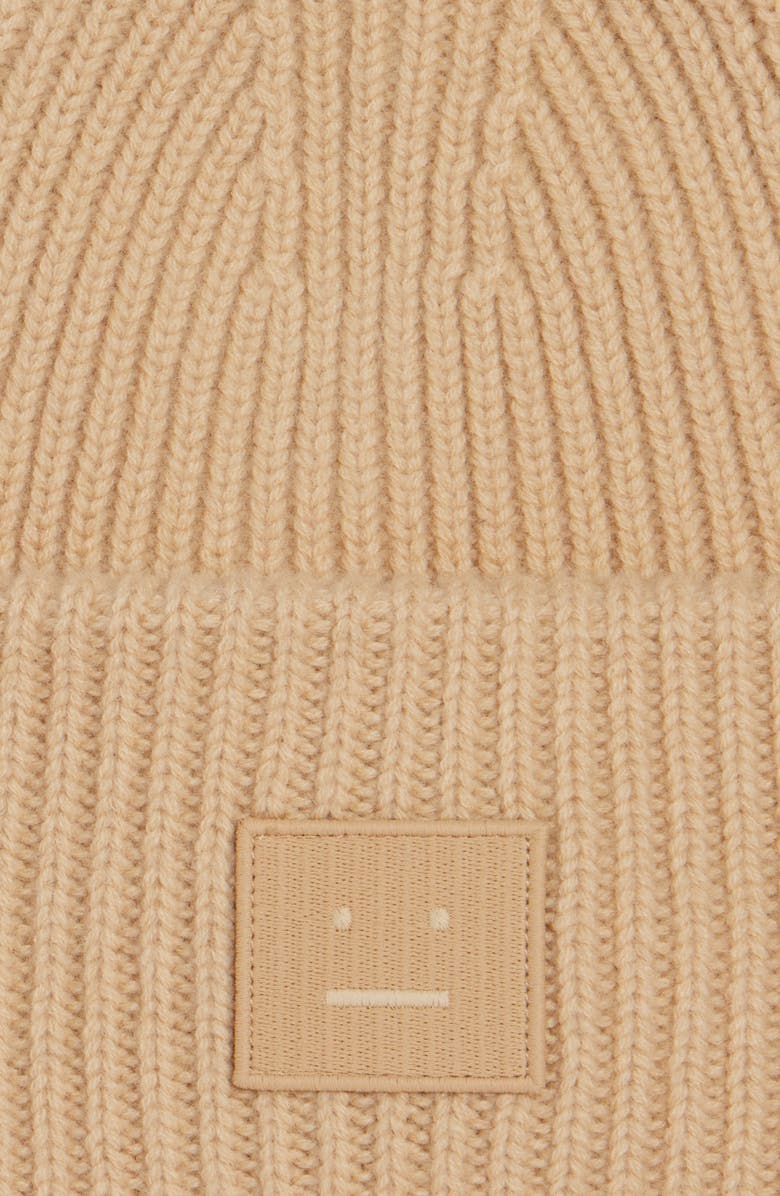 Acne Studios Pansy Face Patch Rib Wool Beanie, Alternate, color, Biscuit Beige