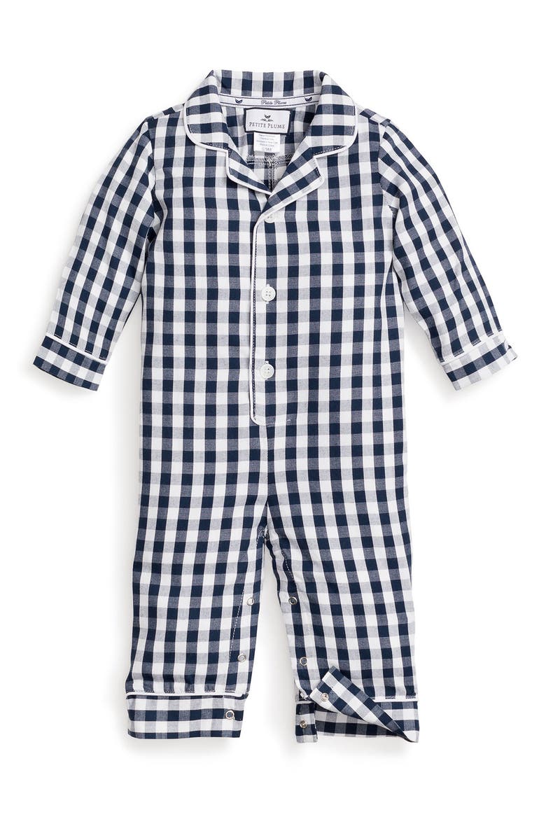 Gingham Romper, Main, color, NAVY