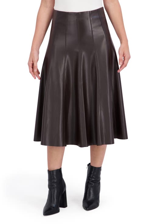 Supersoft Faux Leather Flounce Midi Skirt