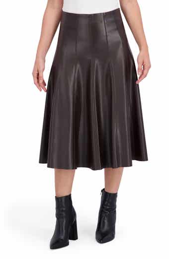 Ookie & Lala Supersoft Faux Leather Flounce Midi Skirt