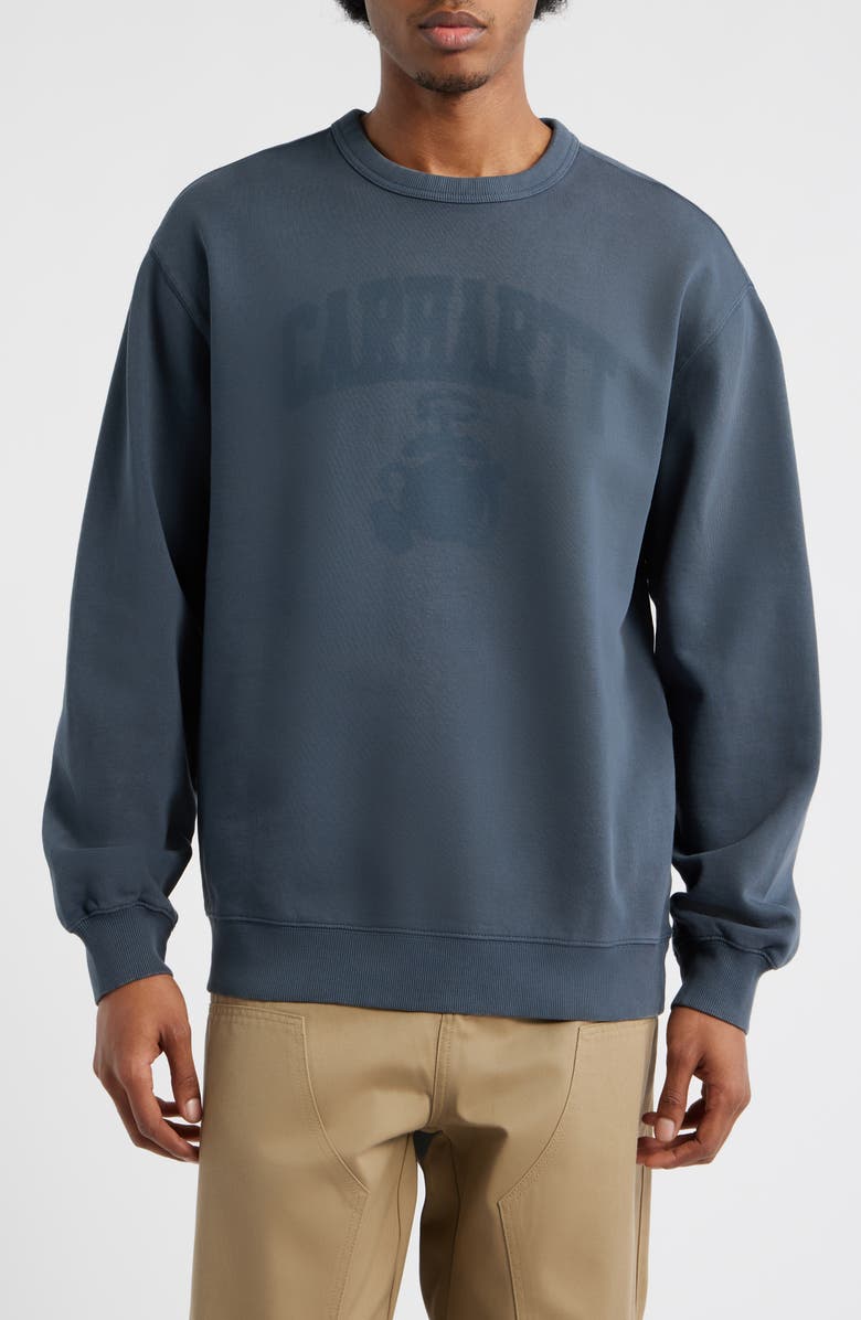 Carhartt Work In Progress Faded Ponds Corps Graphic Sweatshirt, Main, color, Deep Night (Heavy Stone Wash)