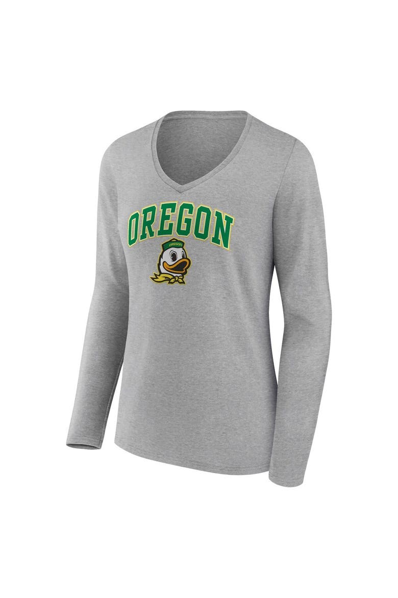 Women's Fanatics Branded Heather Gray Oregon Ducks Evergreen Campus Long Sleeve V-Neck T-Shirt, Alternate, color, Heather Gray