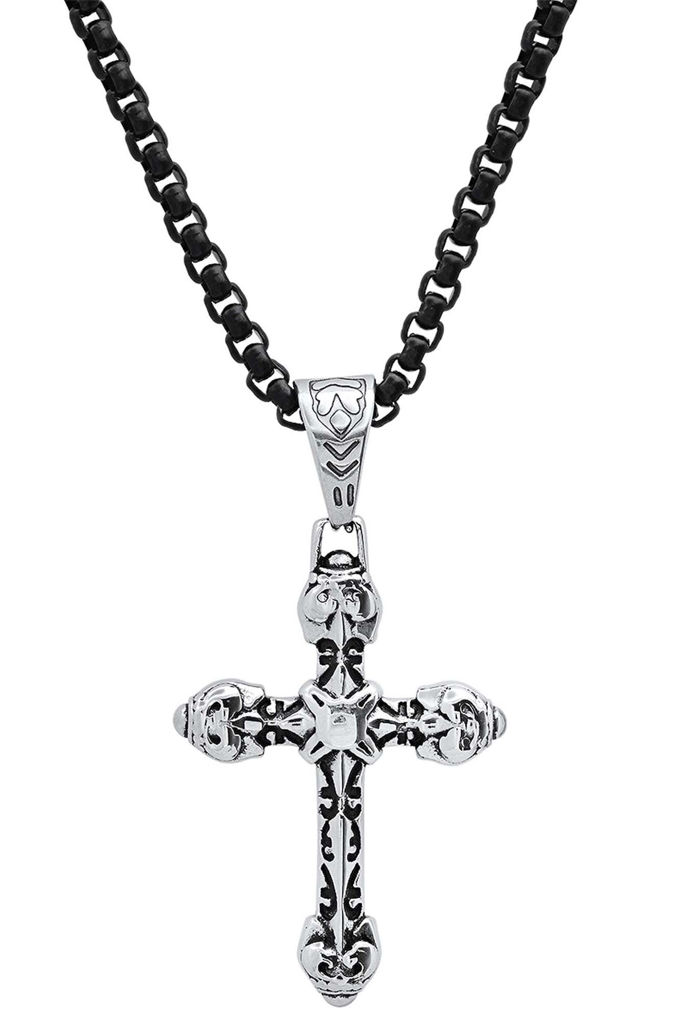 Men's Two Tone Skull Cross Pendant Necklace