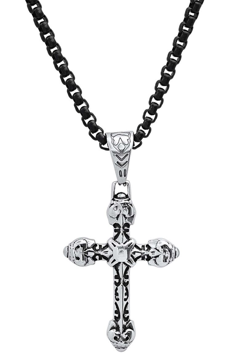 Men's Two Tone Skull Cross Pendant Necklace, Main, color, BLACK