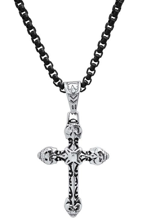 Men's Two Tone Skull Cross Pendant Necklace
