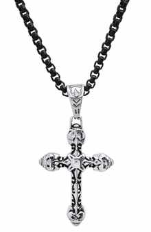 Men's Two Tone Skull Cross Pendant Necklace