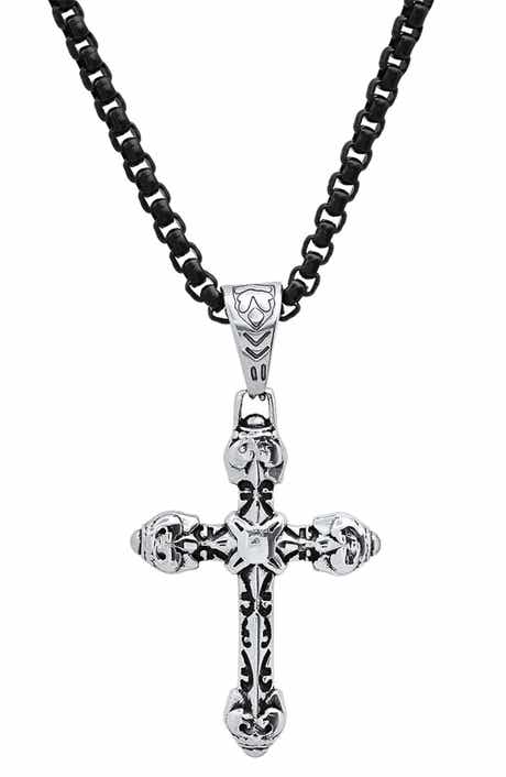 Men's Two Tone Skull Cross Pendant Necklace
