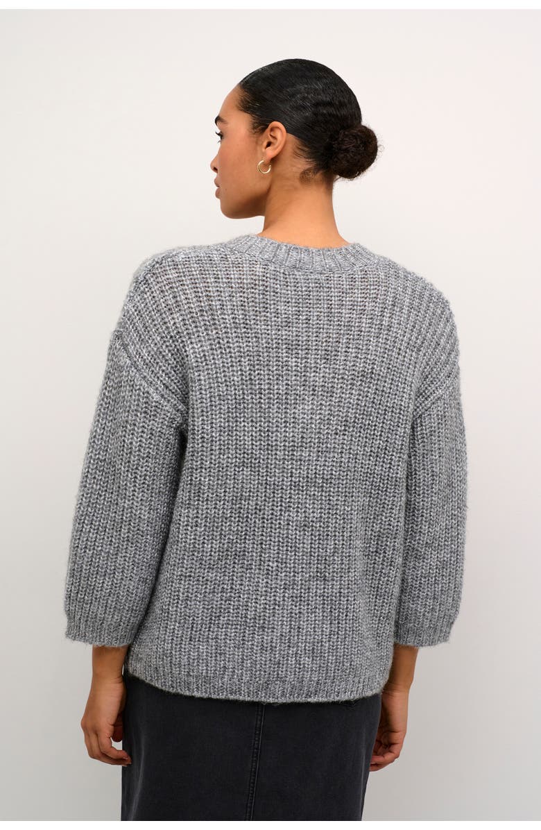 Kaffe Kavinda V-Neck 3/4 Sleeves Pullover, Alternate, color, Grey Silver Metallic