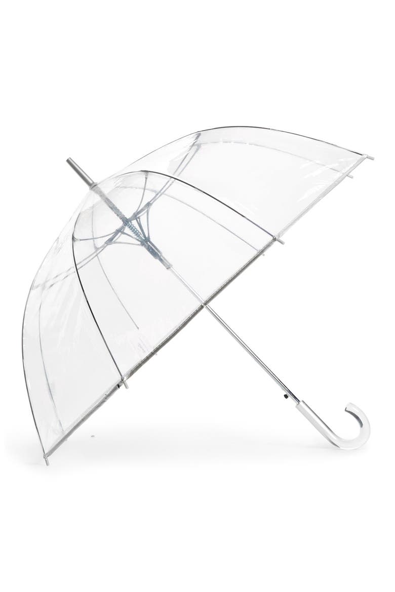 Auto Open Stick Clear Dome Umbrella, Main, color, CLEAR SILVER