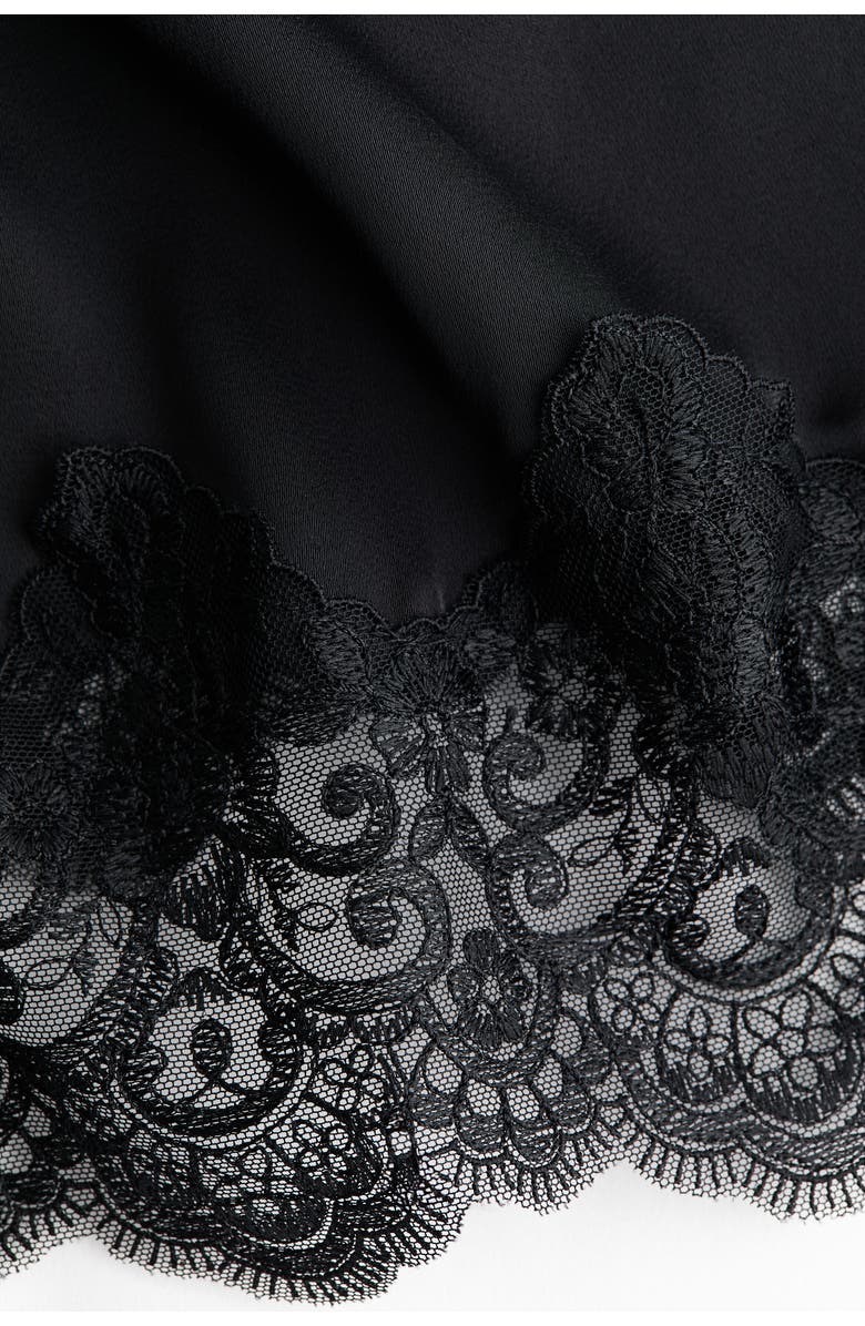 H&M Lace-trimmed Satin Nightslip, Alternate, color, Black