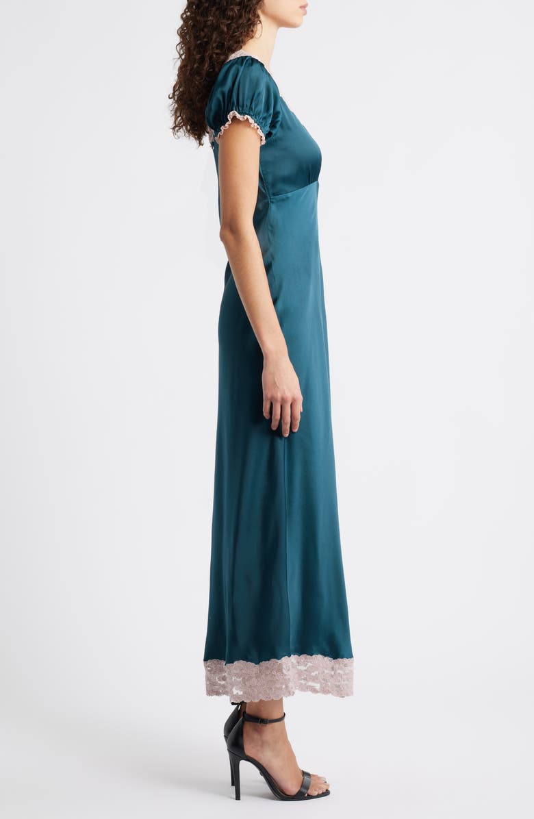 LoveShackFancy Taylis Lace Satin Maxi Dress, Alternate, color, Emerald Green