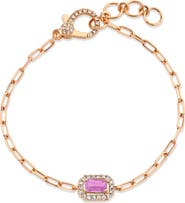 SHAY 18K Gold Diamond Halo Pink Sapphire Bracelet