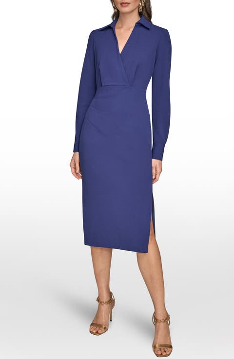 Collar Long Sleeve Midi Dress