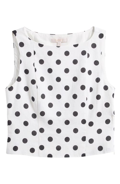 Wayf Elle Polka Dot Sleeveless Linen Blend Shell In Ivory Polka Dot