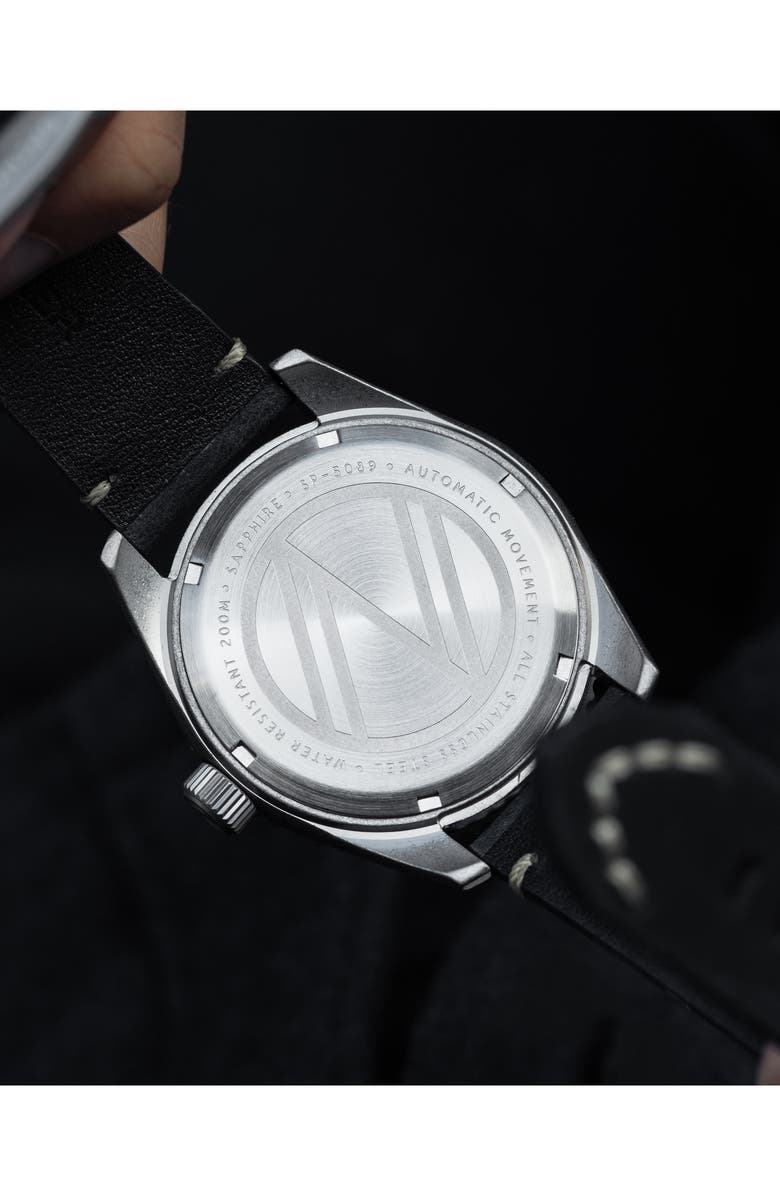 SPINNAKER Wreck Automatic Leather Strap Watch, 44mm, Alternate, color, Blue