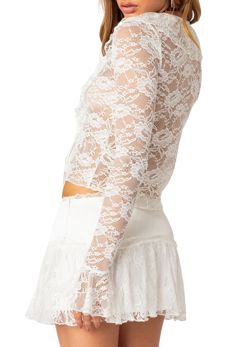 Josalie Tie Front Lace Crop Top, Alternate, color, WHITE