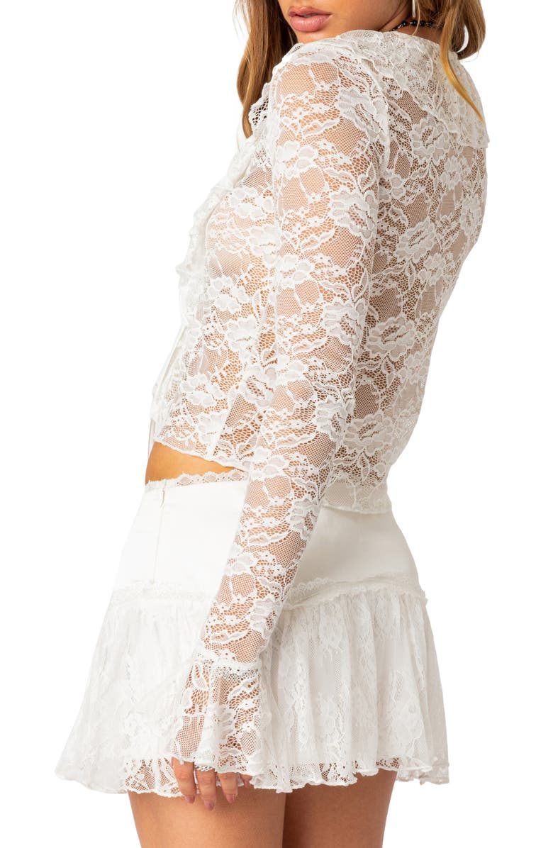 EDIKTED Josalie Tie Front Lace Crop Top, Alternate, color, White