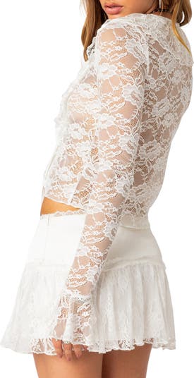 EDIKTED Josalie Tie Front Lace Crop Top | Nordstrom