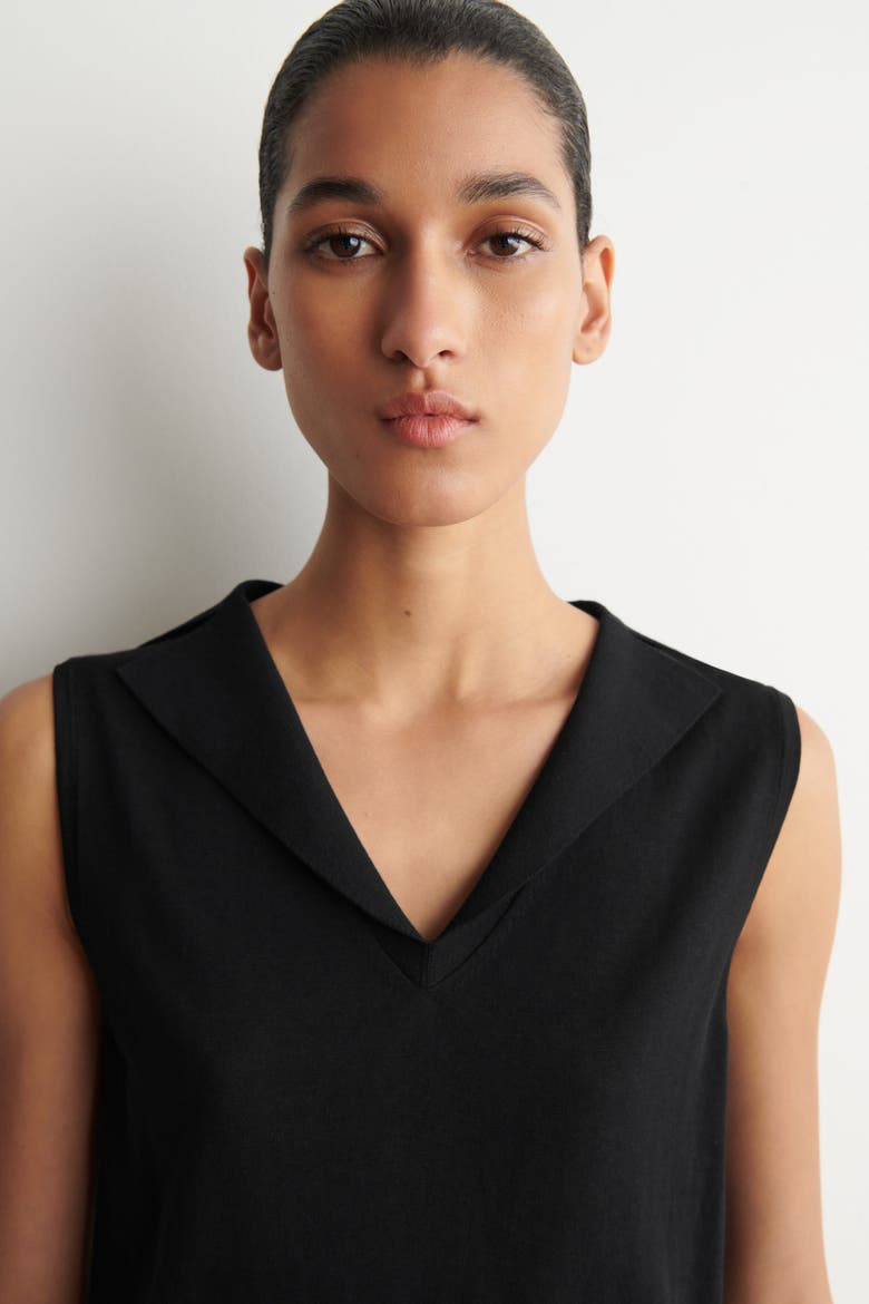 Sailor-collar Knitted Cotton-silk Top, Alternate, color, BLACK