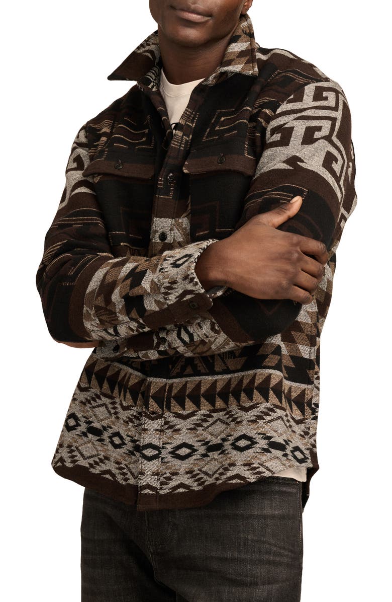 Lucky Brand Humboldt Jacqard Geo Print Flannel Button-Up Overshirt, Main, color, 
