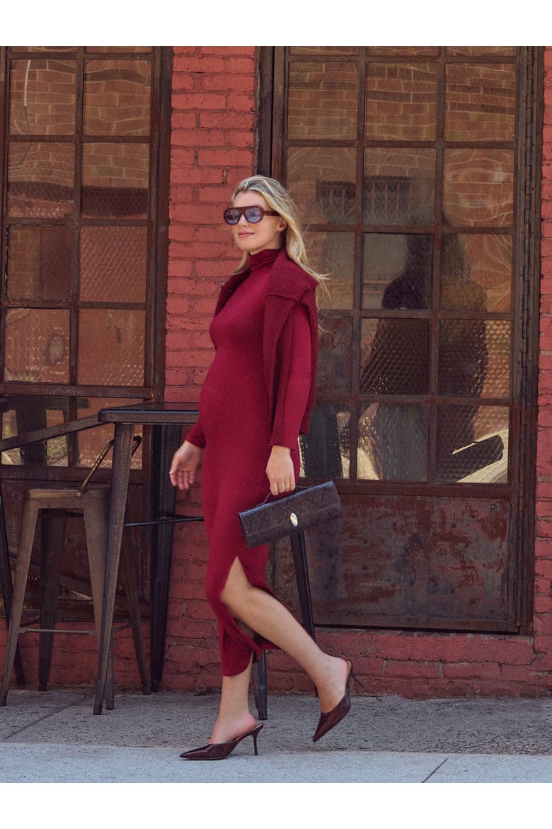 Turtleneck Long Sleeve Knit Maxi Dress, Alternate, color, Biking Red