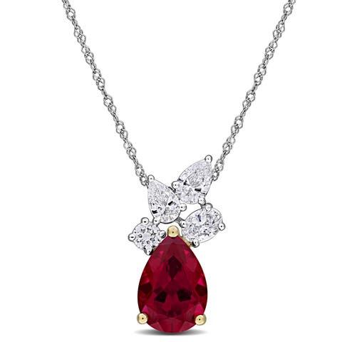 Lab-Created Ruby & Diamond Pendant Necklace 18k