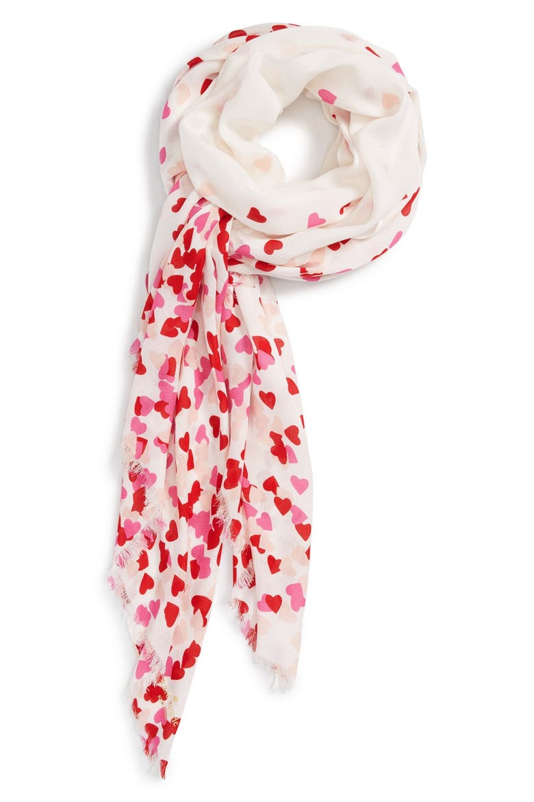 'falling hearts' scarf, Main, color, CREAM