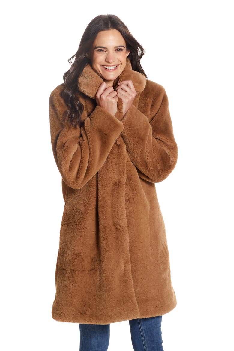 Faux Fur Coat, Alternate, color, COGNAC