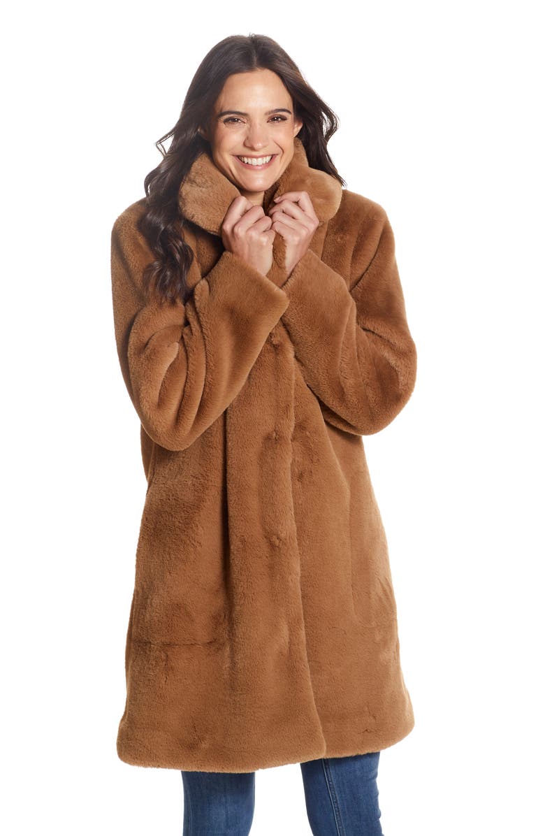 Gallery Faux Fur Coat, Alternate, color, Cognac