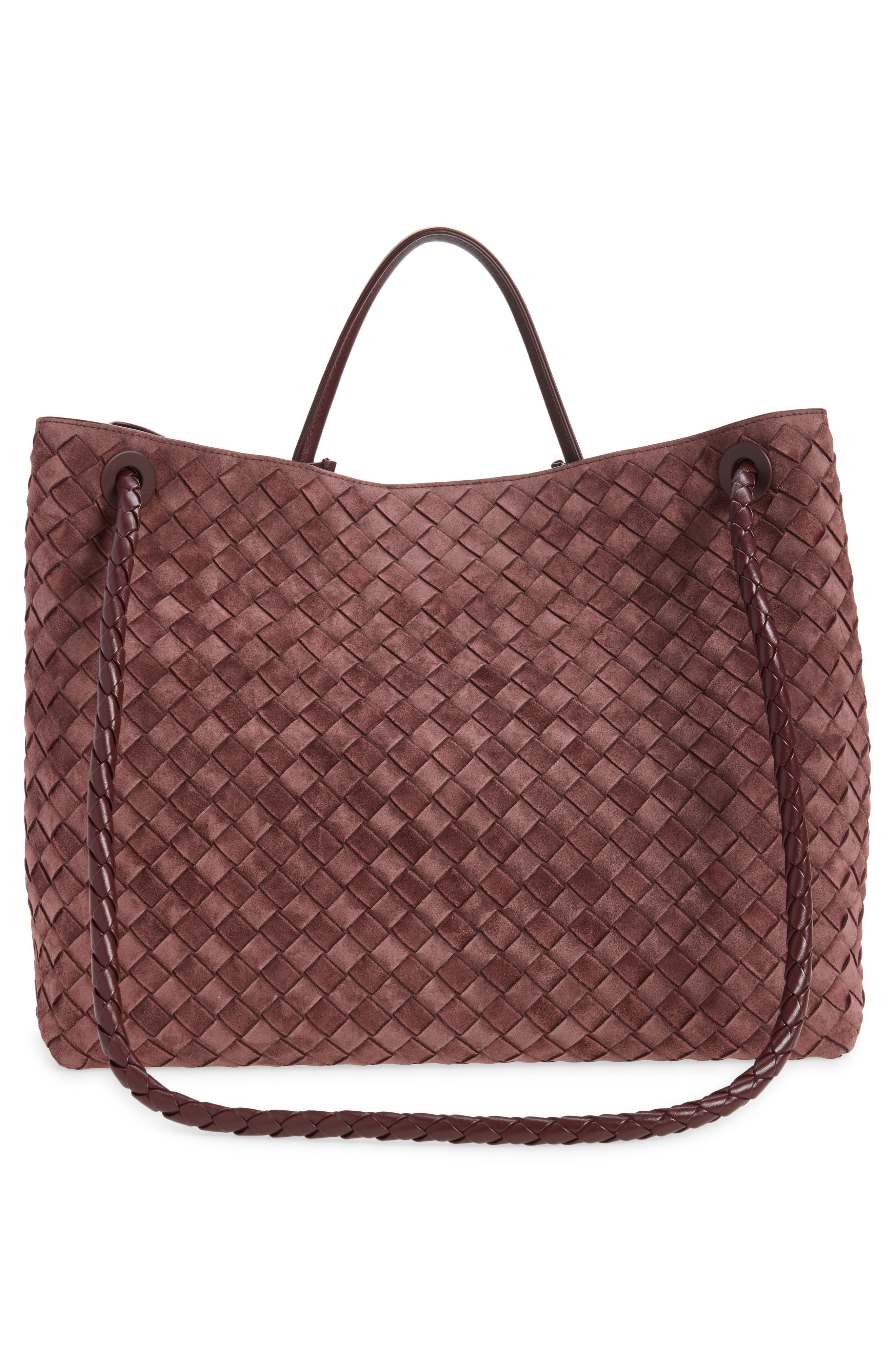 Large Andiamo Intrecciato Suede Shoulder Bag, Alternate, color, 6159 DEEP MAHOGANY-MB-D.M