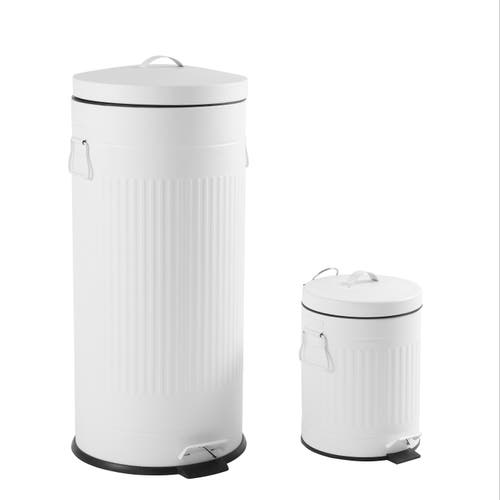 Happimess Theo Retro 8-gallon Step Trash Can With Soft-close Lid And Mini Trash Can In White