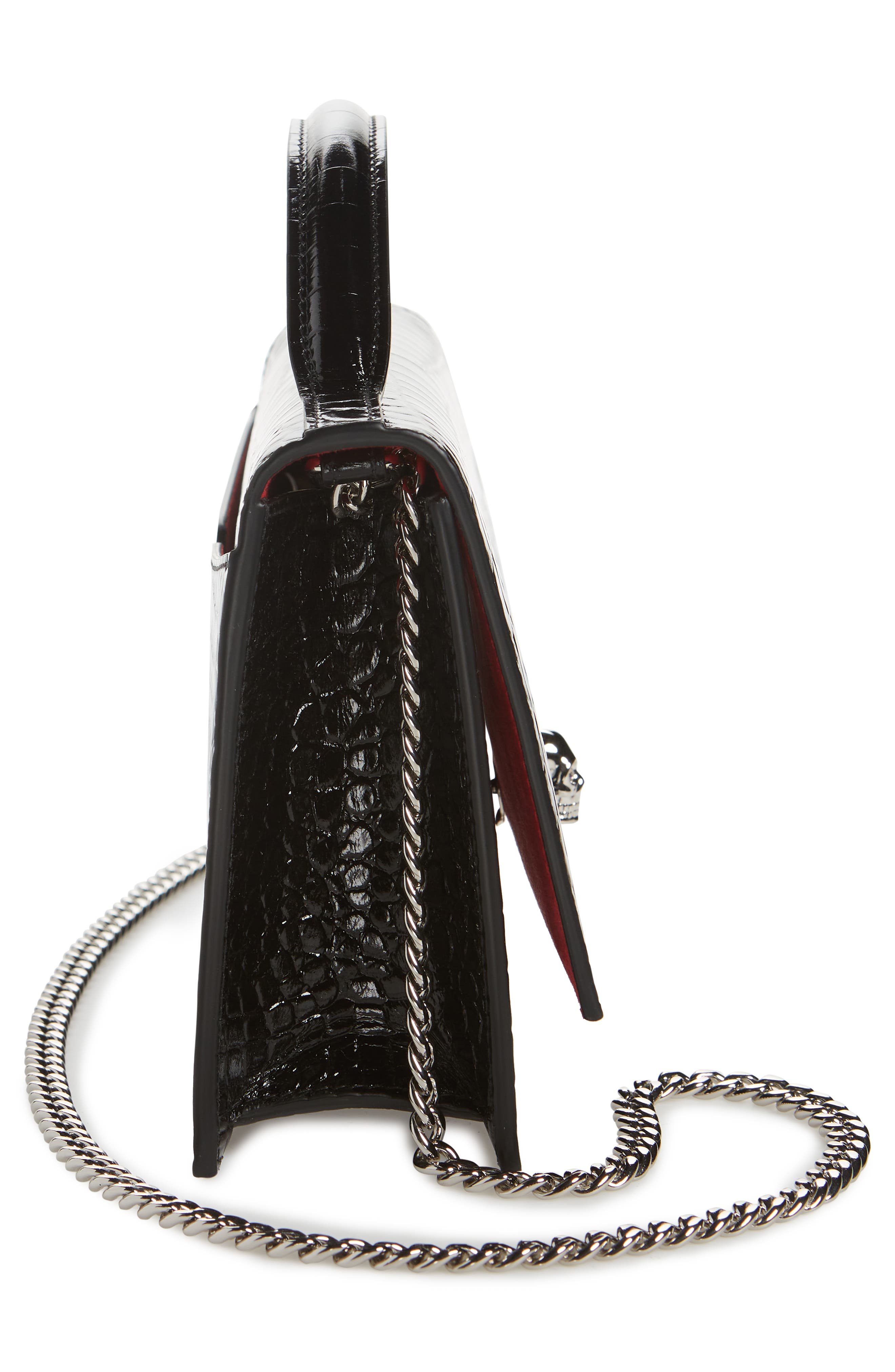 McQueen Medium Skull Croc Embossed Leather Top Handle Bag, Alternate, color, 1000 Black