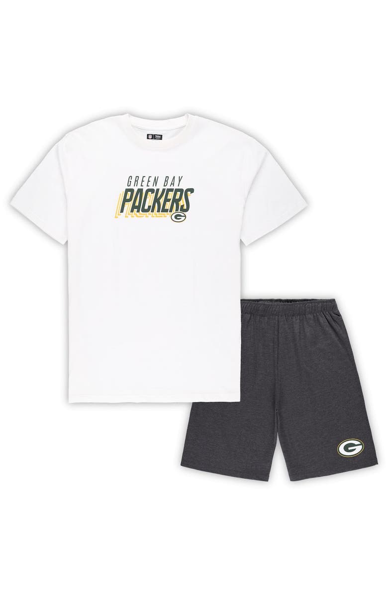 CONCEPTS SPORT Men's Concepts Sport White/Charcoal Green Bay Packers Big & Tall T-Shirt and Shorts Set, Main, color, White