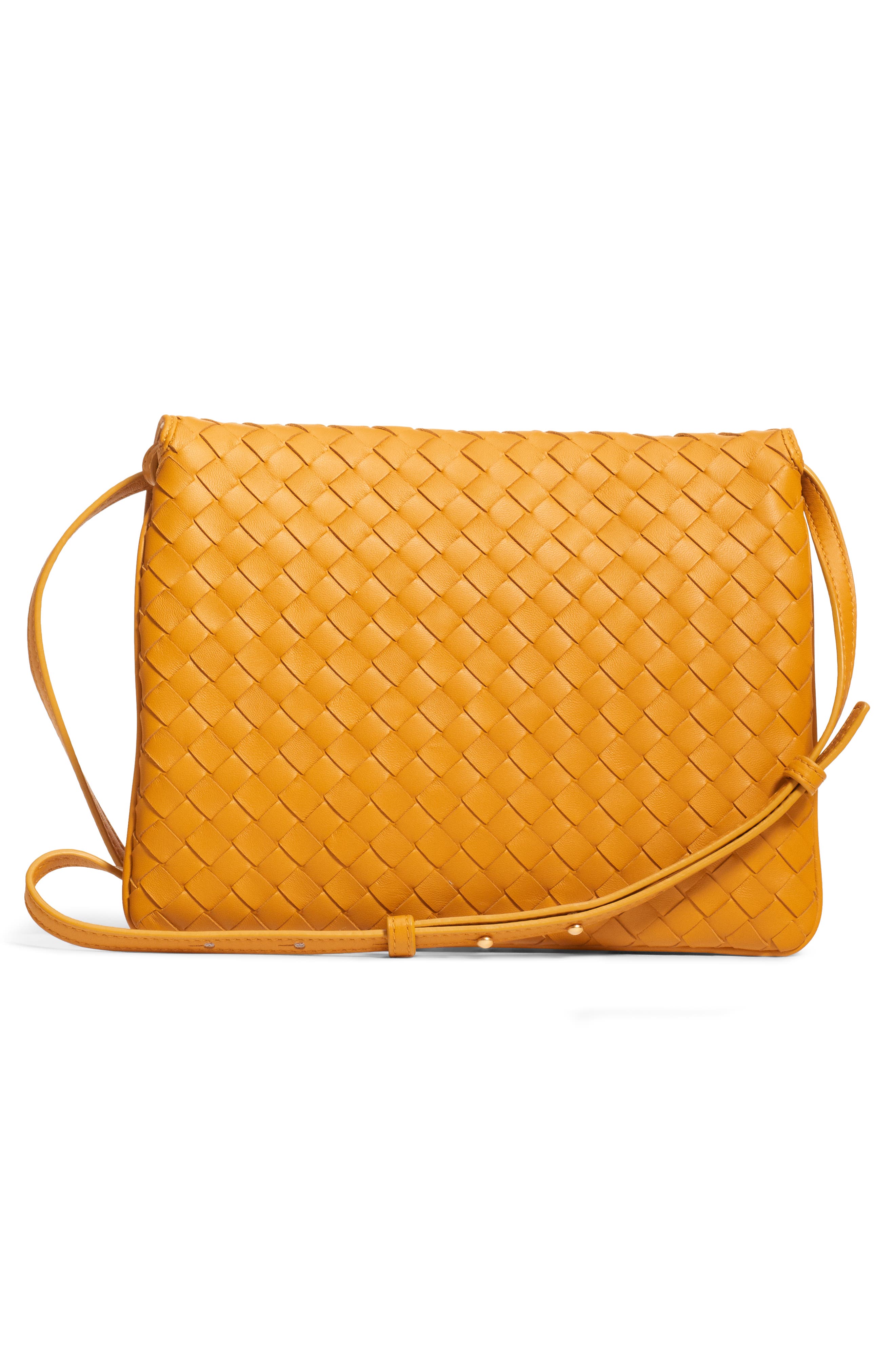 Intrecciato Leather Crossbody Flap Bag, Alternate, color, MARIGOLD/ MARIGOLD