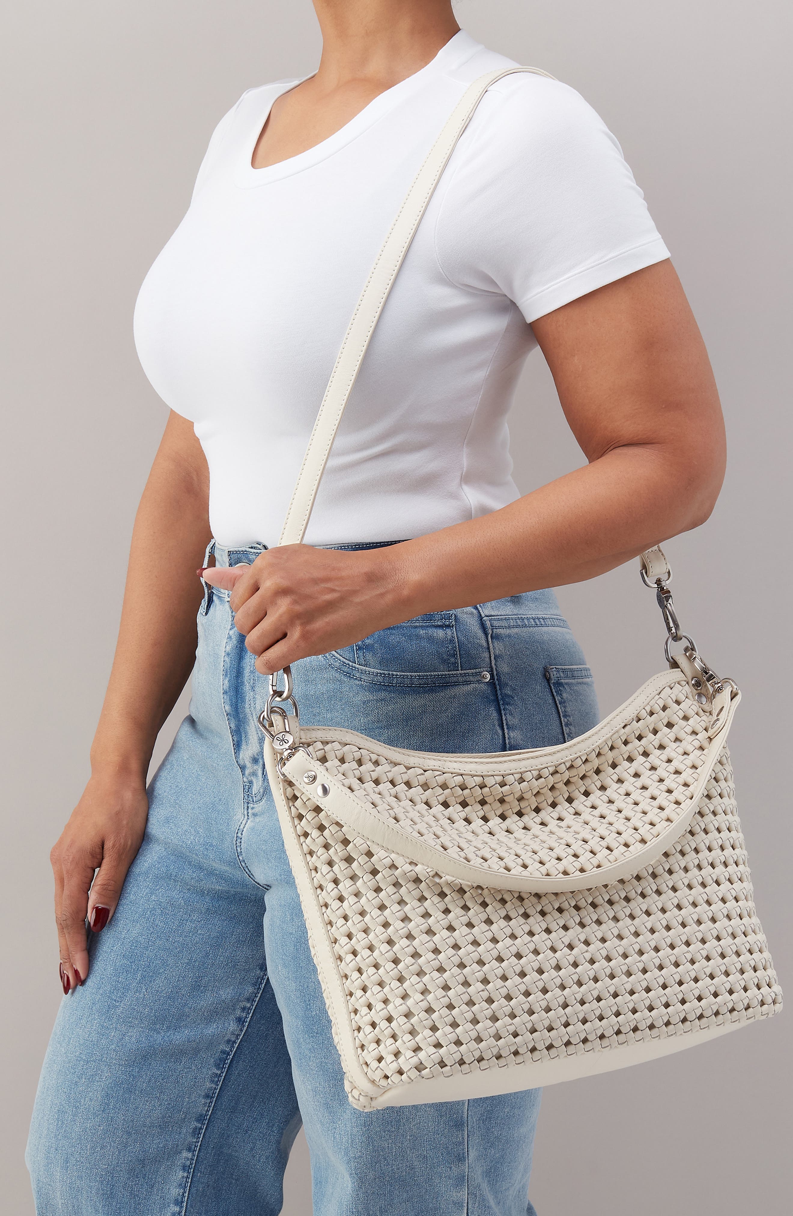 HOBO Pier Leather Shoulder Bag, Alternate, color, White Cap